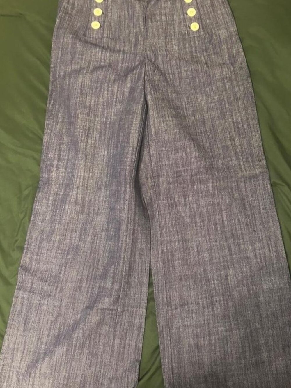 LOFT Gray Blue Vertical Striped Pants Button Detail Size 6 New